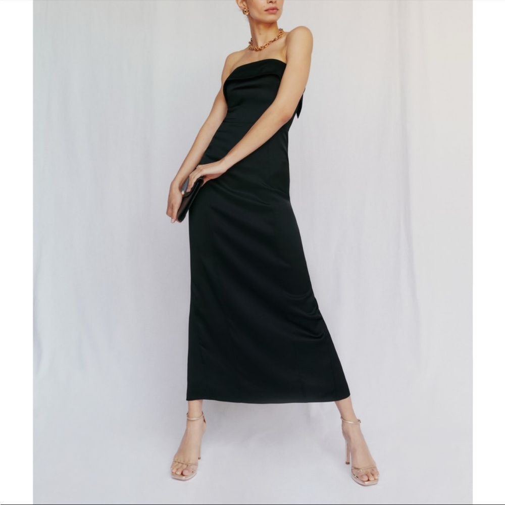 Reformation Johan Satin Dress in Black | Size 8